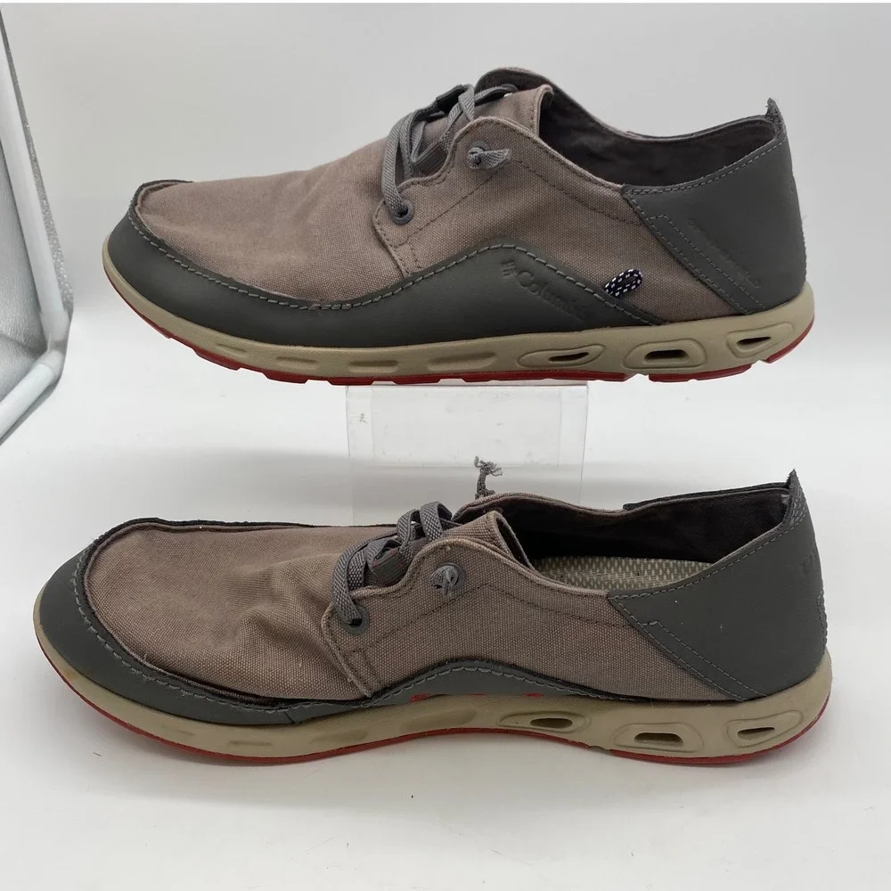 Columbia PFG Bahama Vent Boat Shoes Mens 11 Gray Red BM2658-023 Canvas Loafers